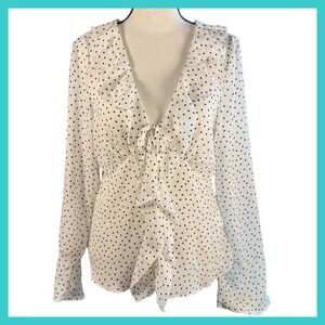 Maison d'Amelie Polka Dot Ruffle Tie-Neck Long Sleeve Blouse -‎ Women's Small